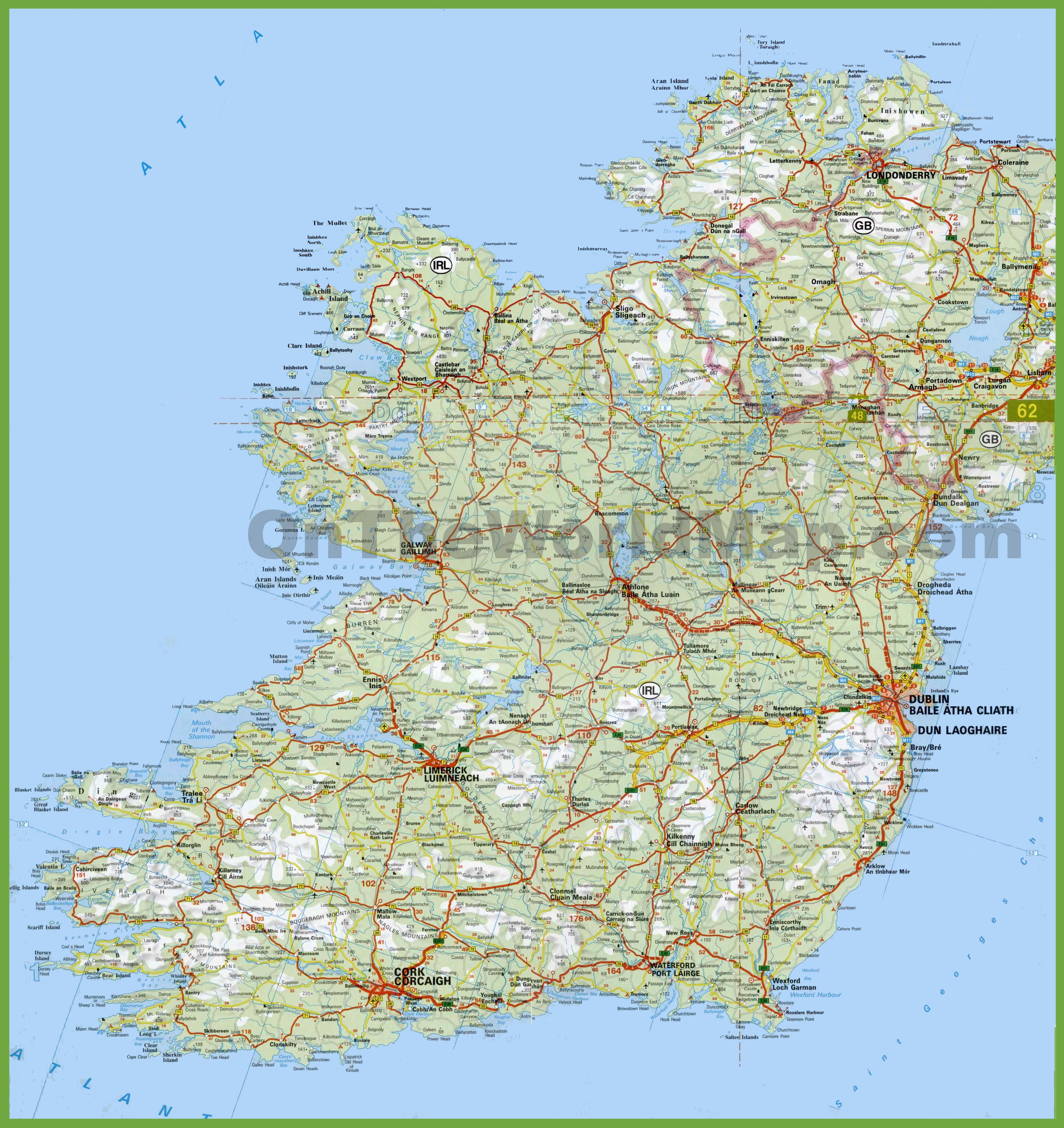 Road Map Of Ireland With Towns Large Detailed Map Of Ireland With Cities And Towns