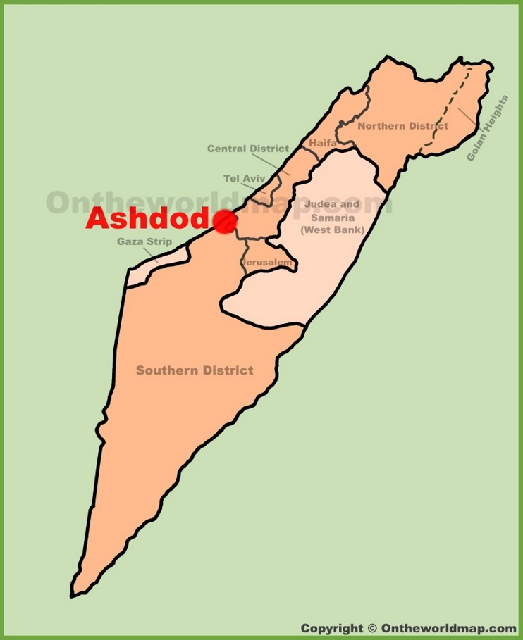 Ashdod location on the Israel Map