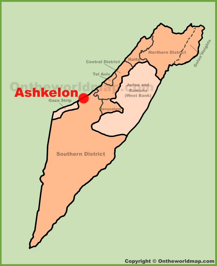 Ashkelon location on the Israel Map