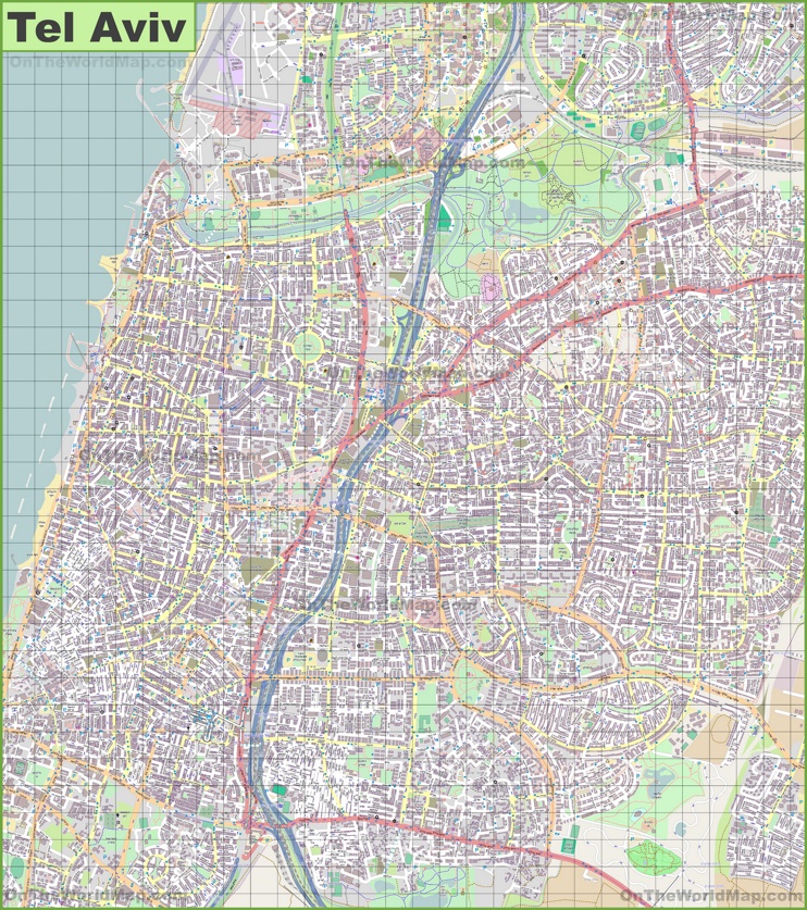 Large detailed map of Tel Aviv