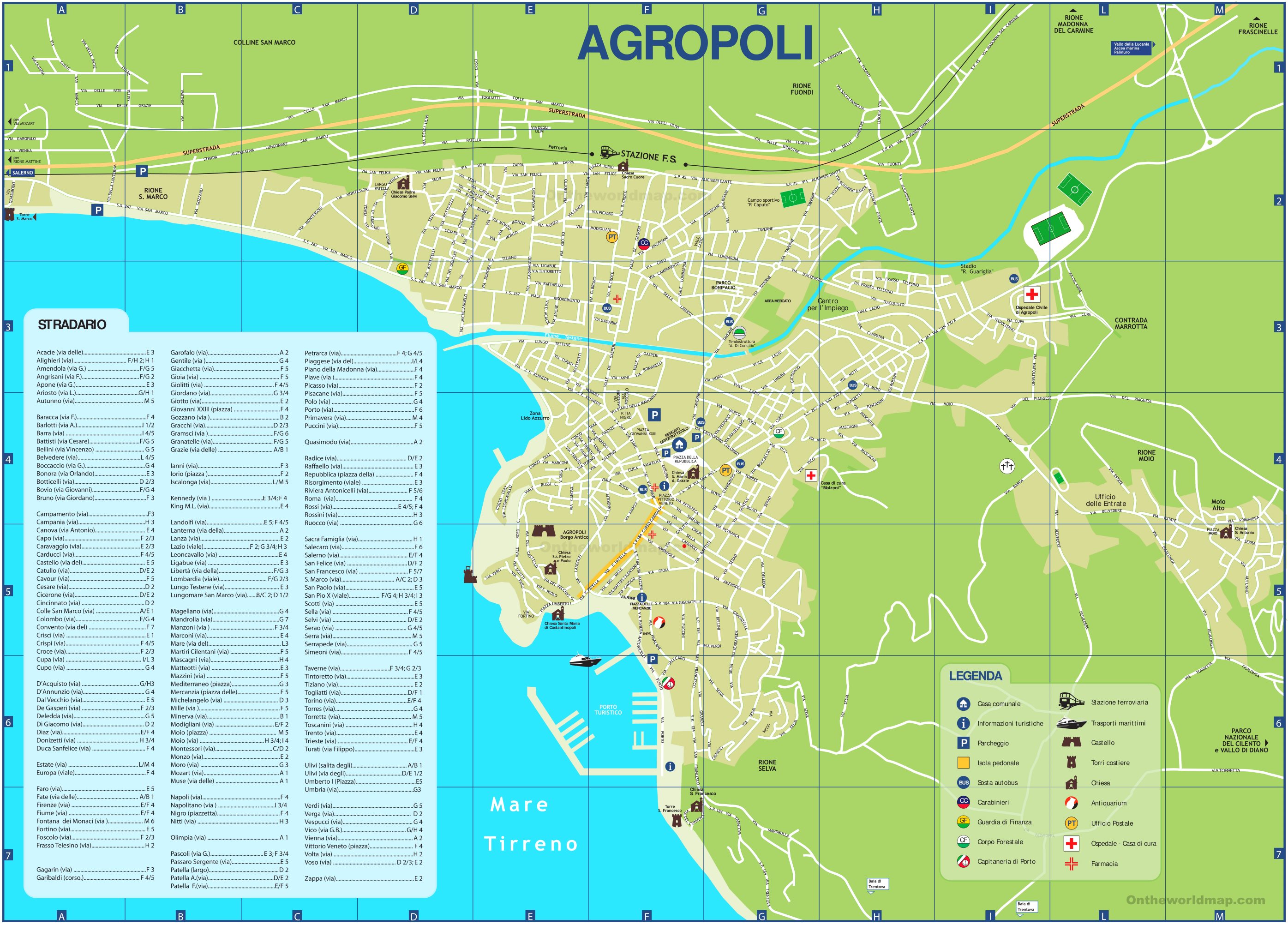 Agropoli Tourist Attractions Map - Ontheworldmap.com
