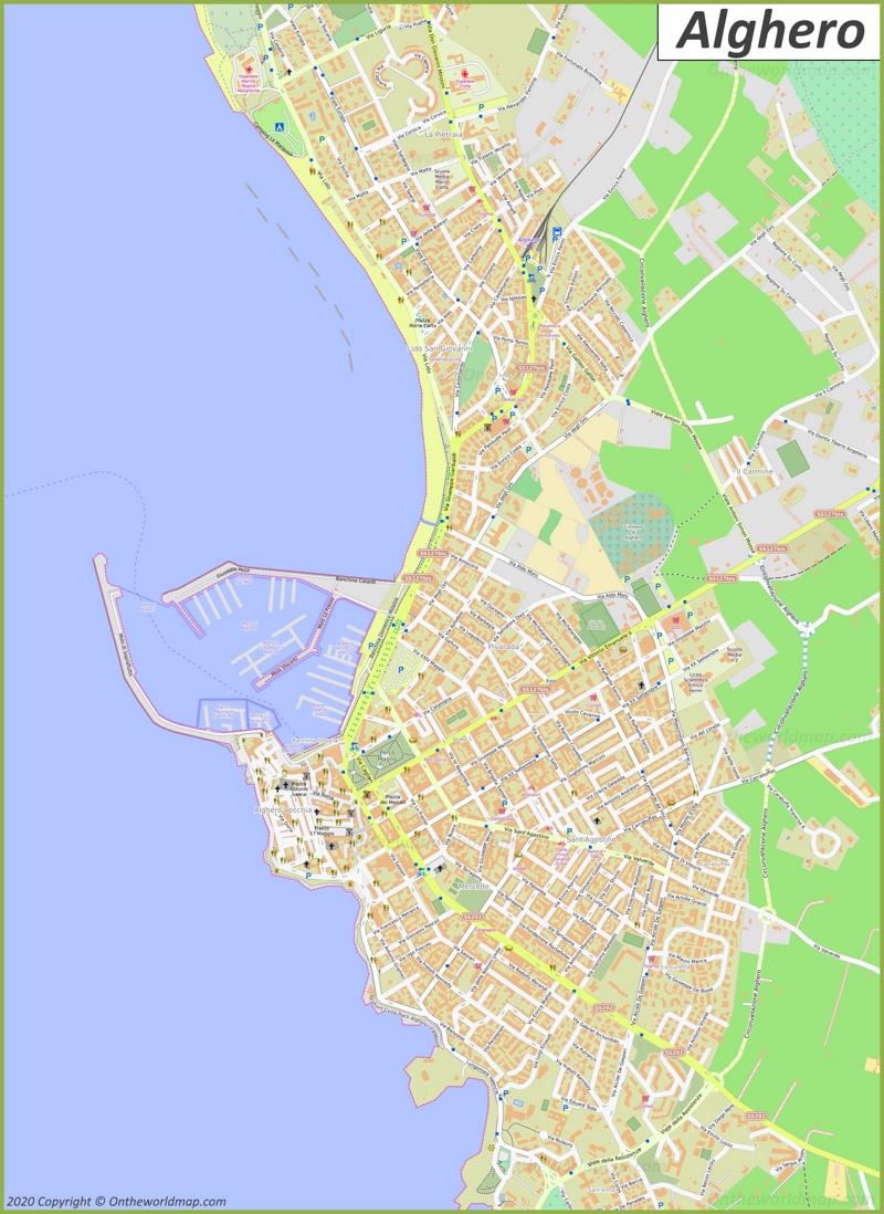 Mappa dettagliata di Alghero