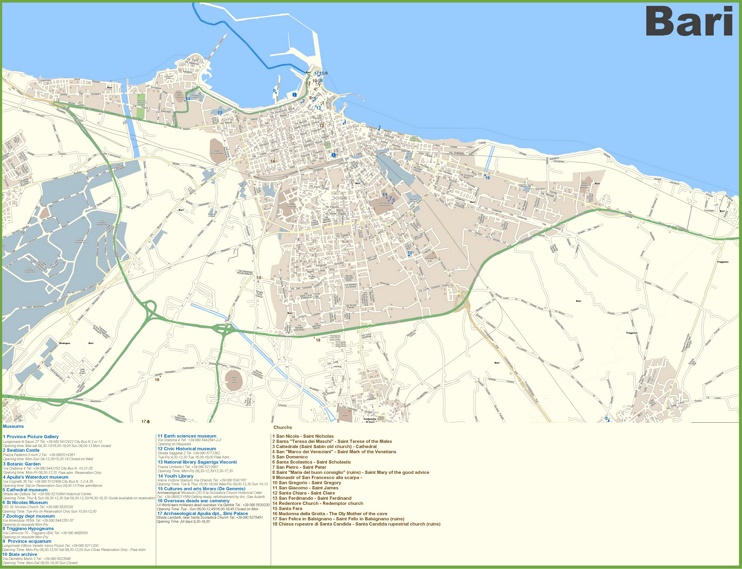 Large detailed tourist map of Bari