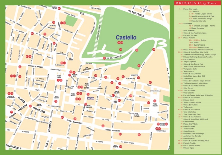 Tourist map of Brescia city centre