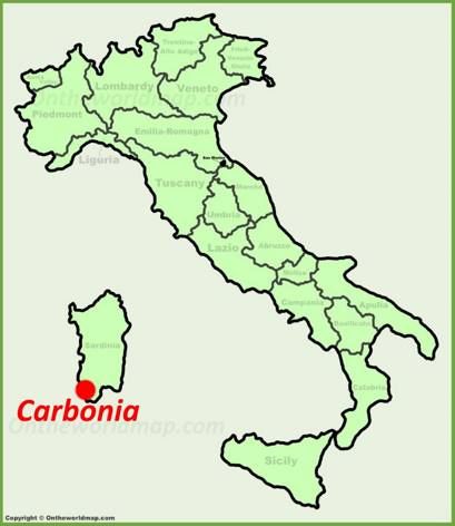 Carbonia sulla mappa dell'Italia