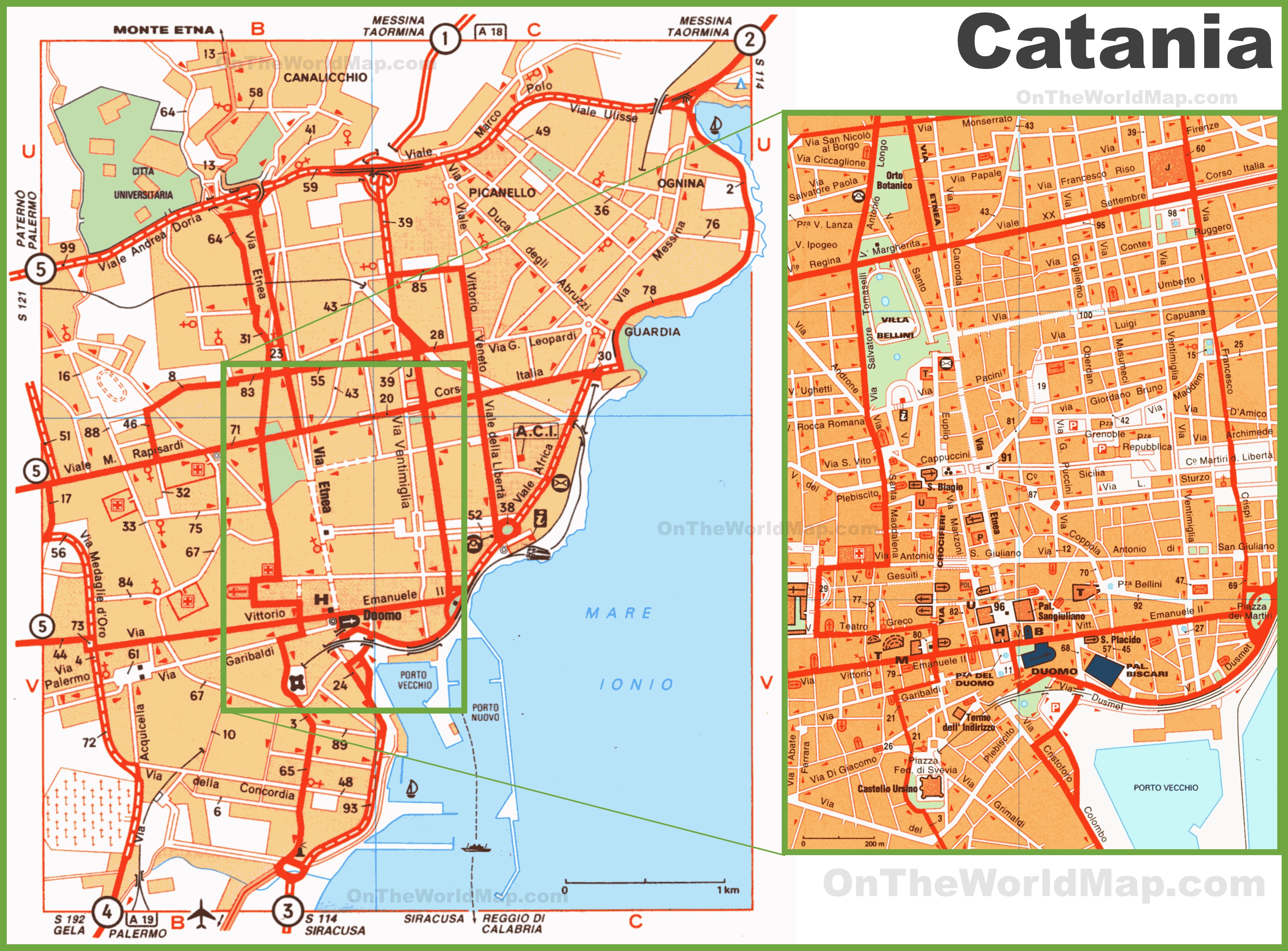 Catania Map Italy Map Of Catania Map Of Catania Italy