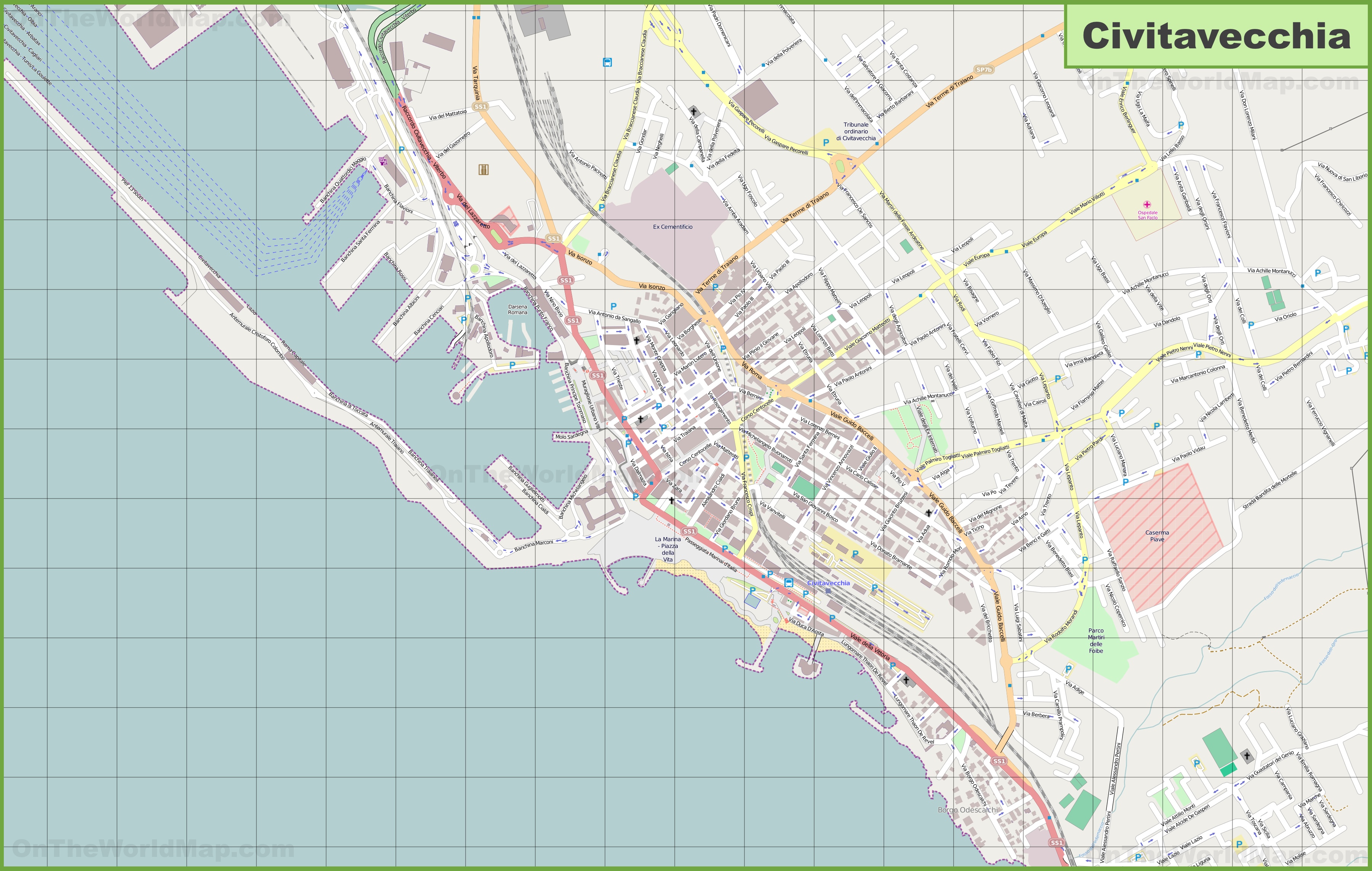 Large detailed map of Civitavecchia