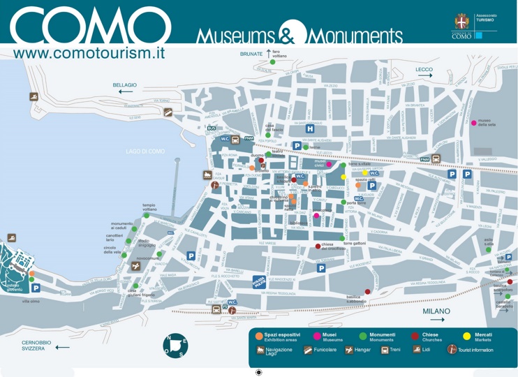 Como - Mappa delle attrazioni turistiche