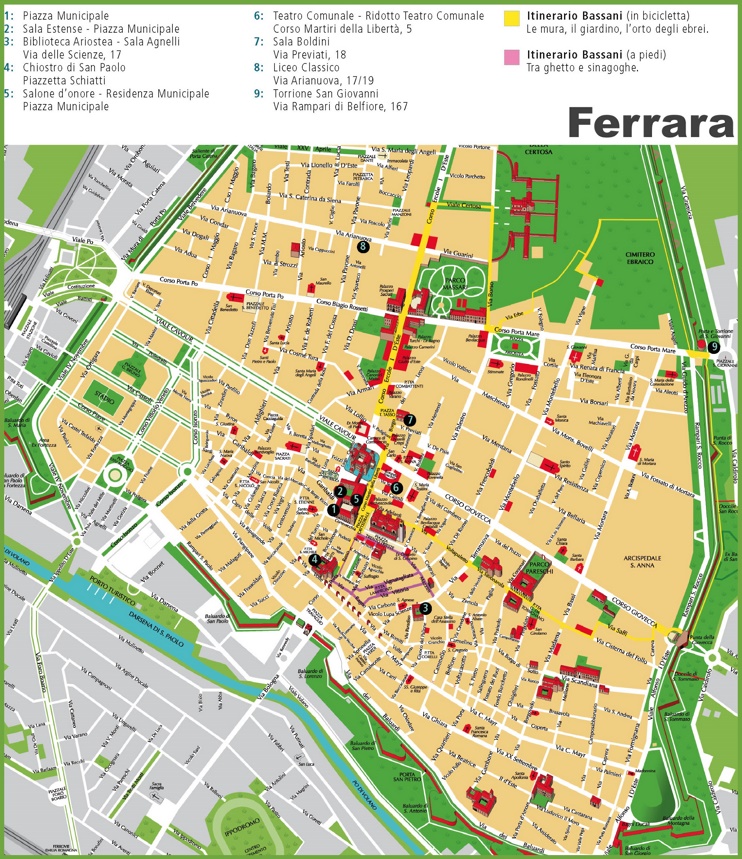 Ferrara sightseeing map