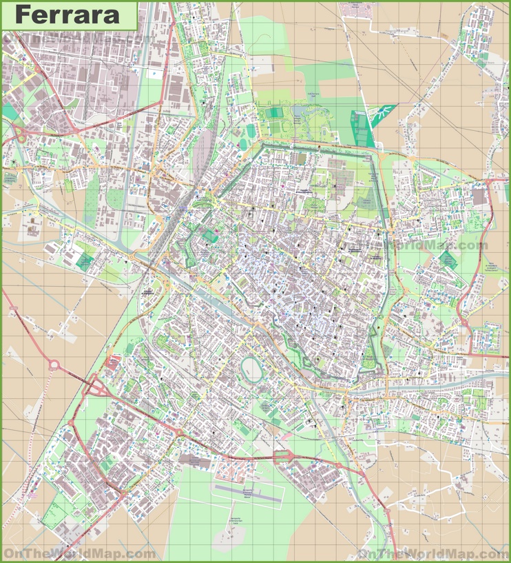 Large detailed map of Ferrara