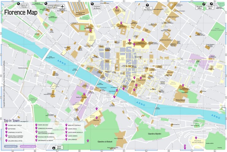 Firenze - mappa delle principali attrazioni