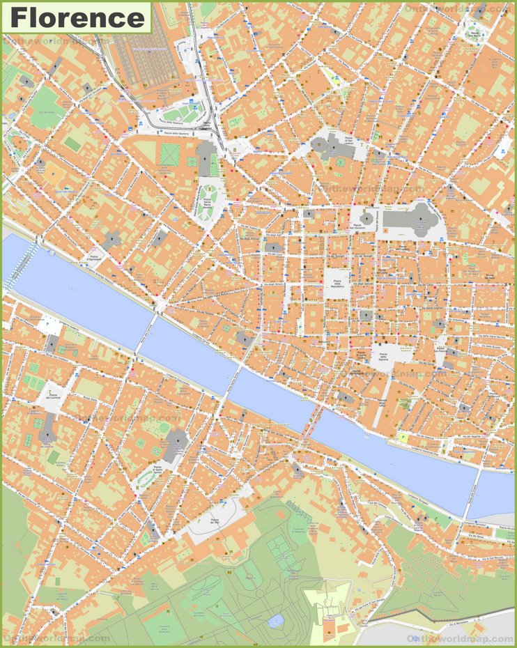 Large detailed map of Florence