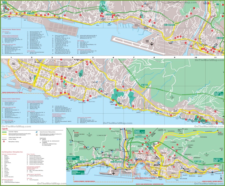 Large detailed tourist map of Genoa