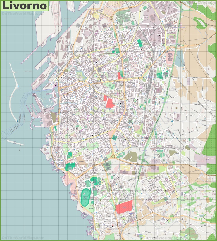 Large detailed map of Livorno