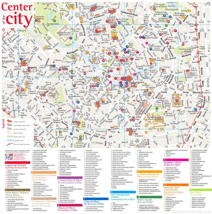 Map of Milan City Center with sightseeings