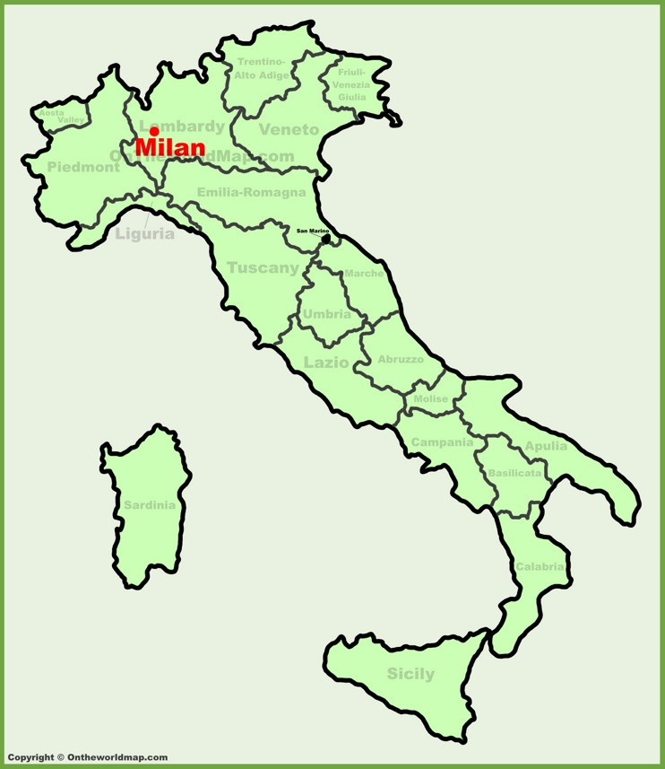Milano sulla mappa dell'Italia