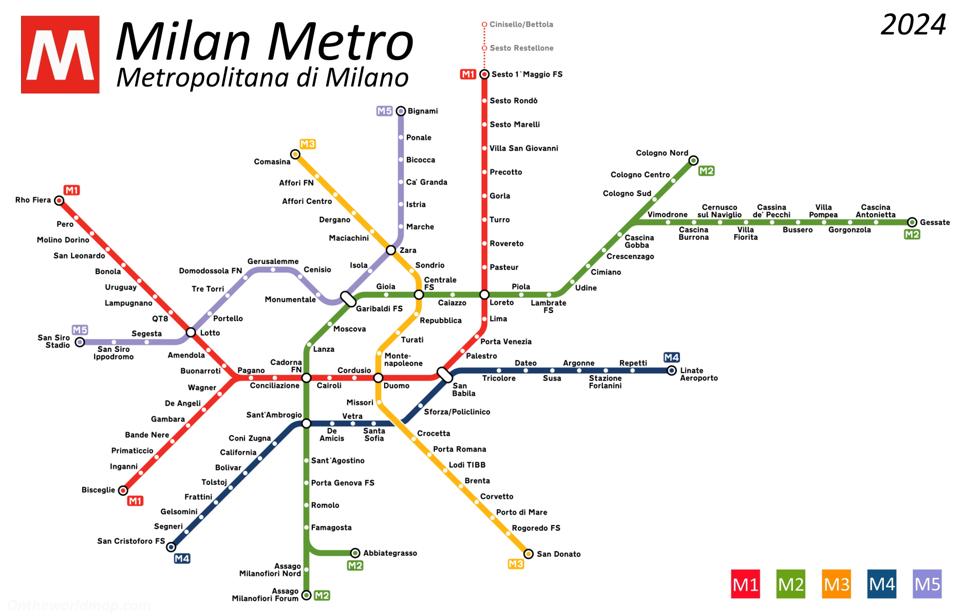 Milan Metro Map 2024 Lines And Stations Ontheworldmap