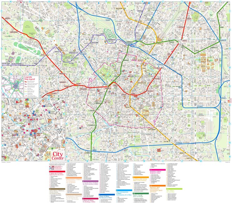 Tourist map of Milan with sightseeings