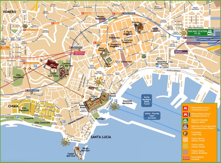 Napoli - Mappa delle attrazioni turistiche