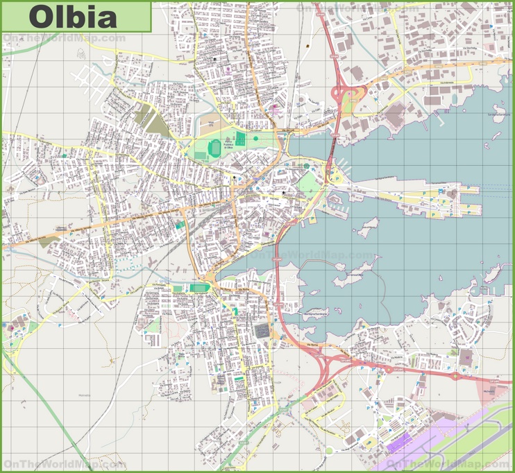 Large detailed map of Olbia