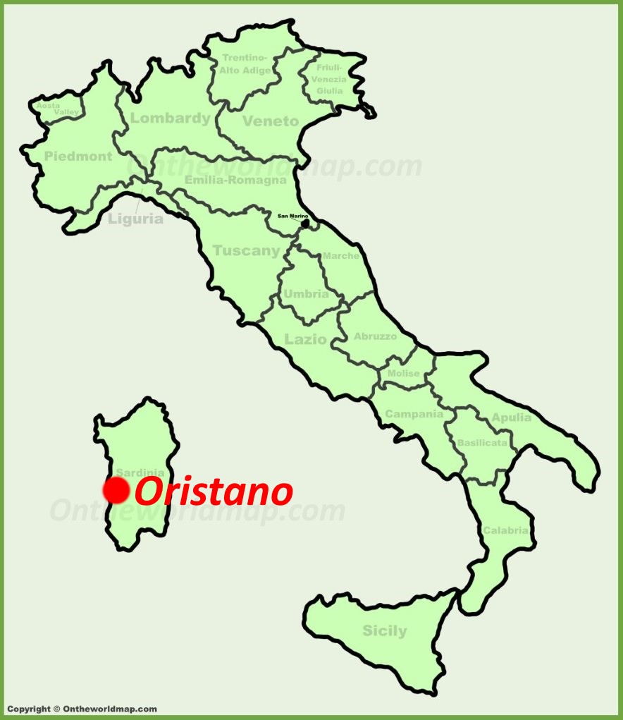 Oristano sulla mappa dell'Italia