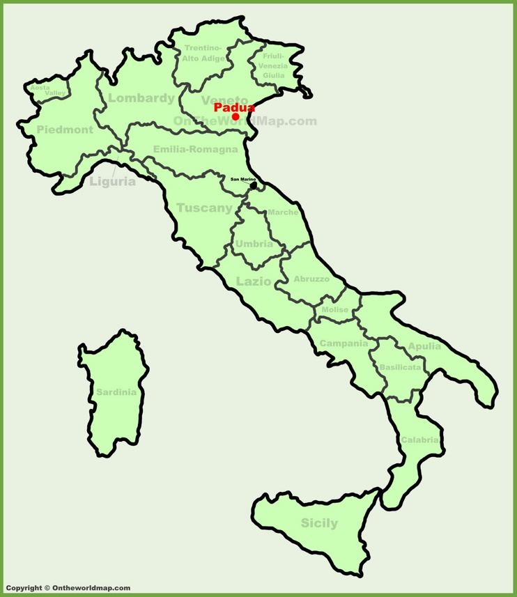 Padova sulla mappa dell'Italia