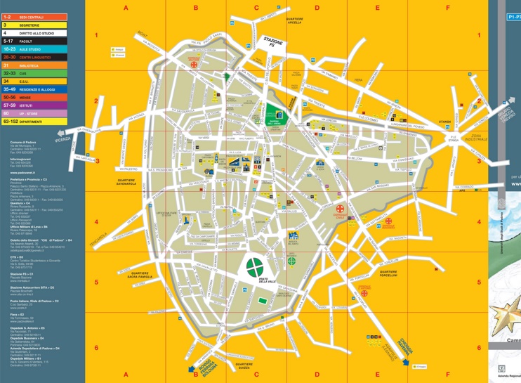 Padova - Mappa delle attrazioni turistiche