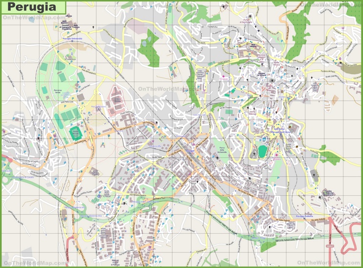 Large detailed map of Perugia
