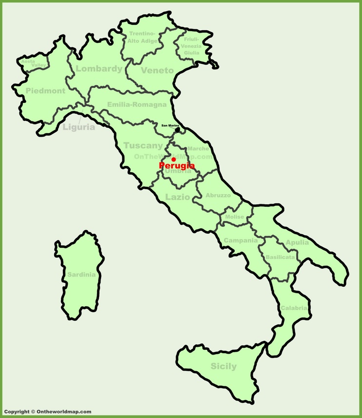 Perugia sulla mappa dell'Italia