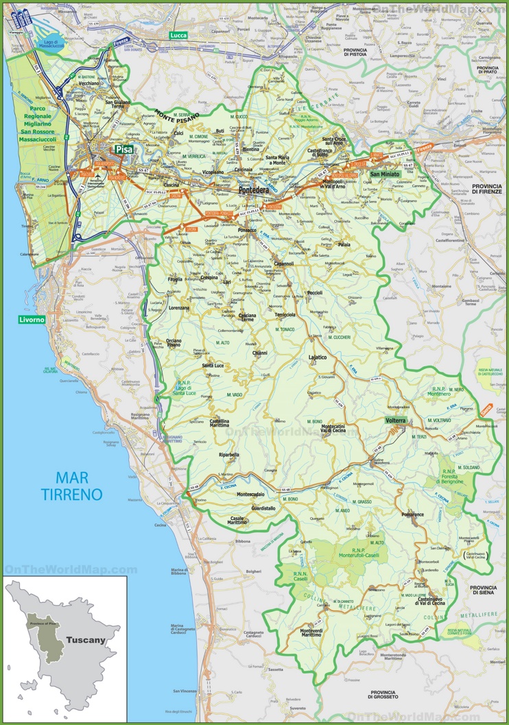 Large detailed Provincia di Pisa Mappa