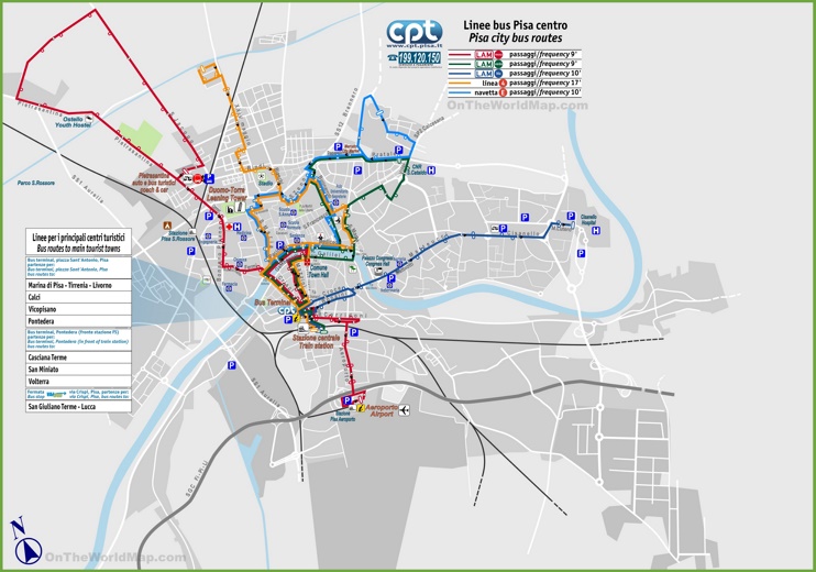 Mappa delle linee di autobus di Pisa