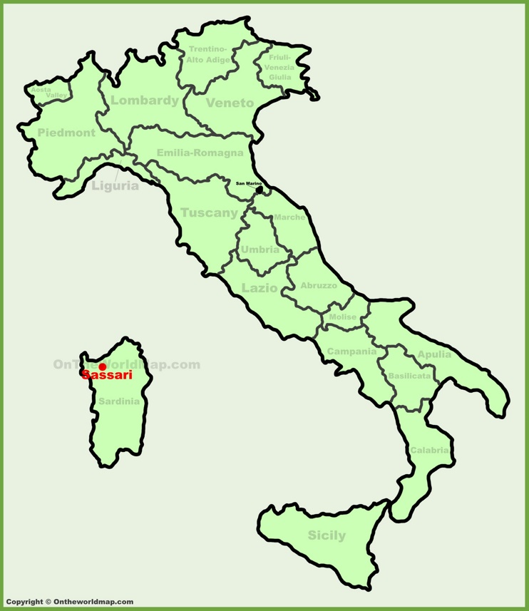Sassari sulla mappa dell'Italia