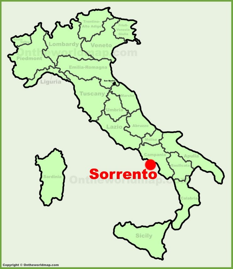 Sorrento location on the Italy map