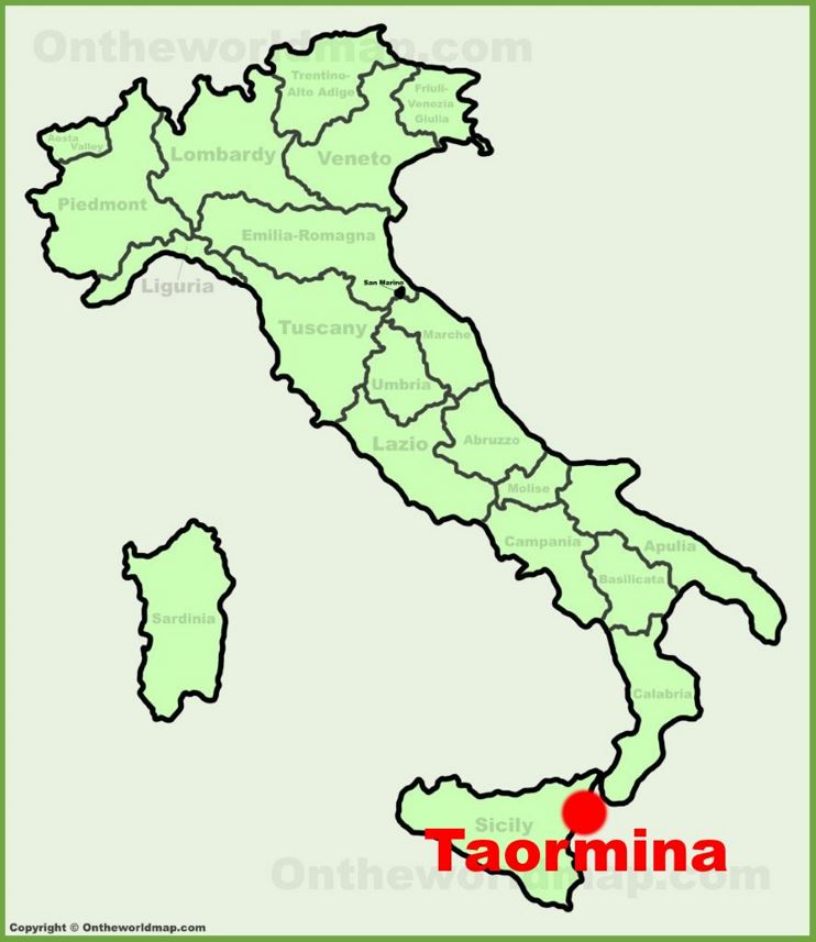 Taormina location on the Italy map