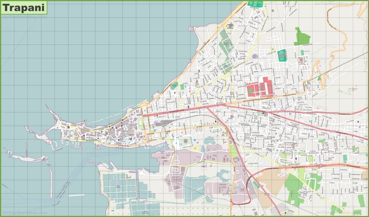Large detailed map of Trapani