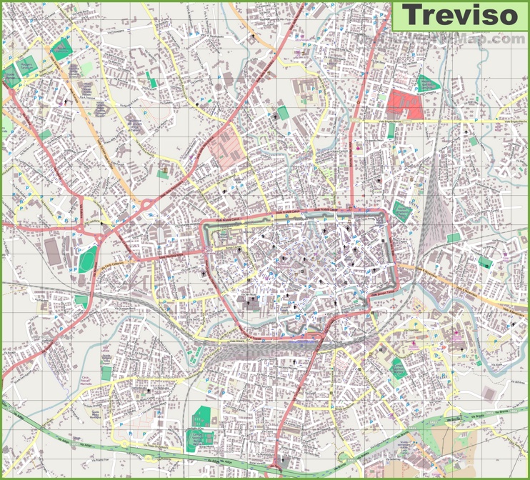Large detailed map of Treviso