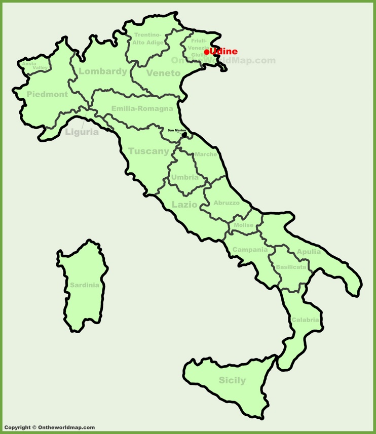Udine sulla mappa dell'Italia