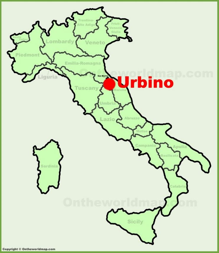 Urbino location on the Italy map