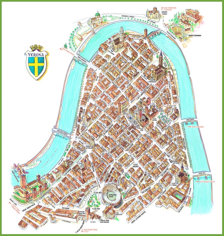Tourist map of Verona city centre