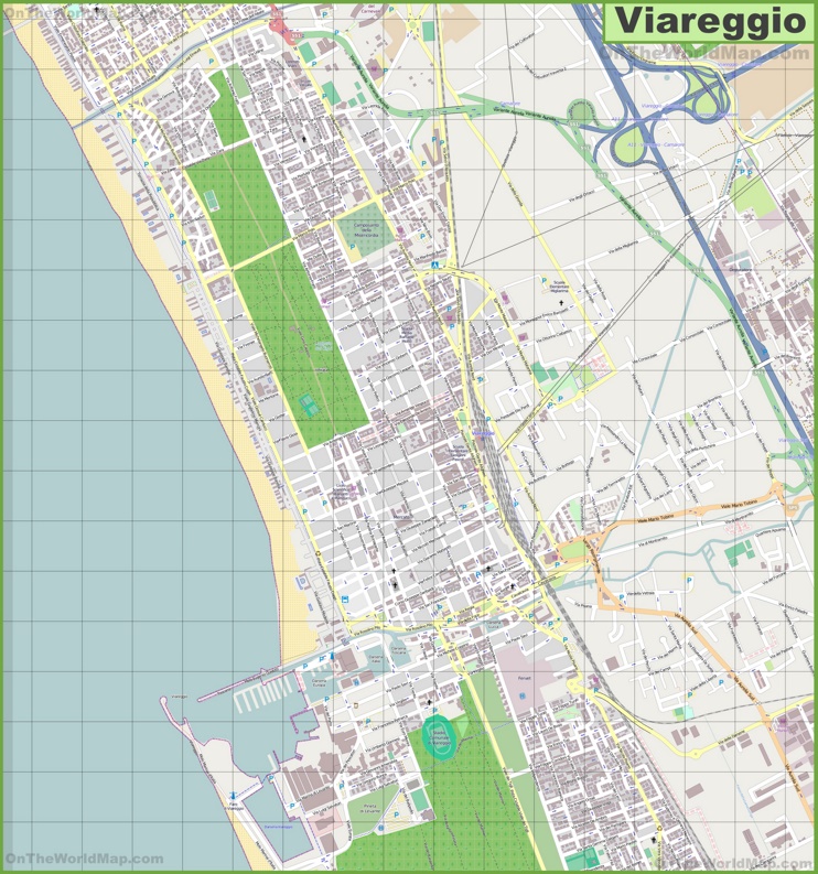 Large detailed map of Viareggio