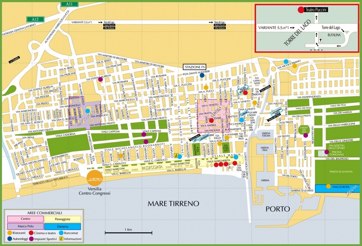 Tourist map of Viareggio city centre