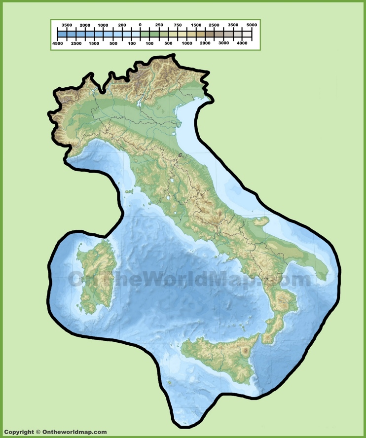 Mappa fisica dell'Italia