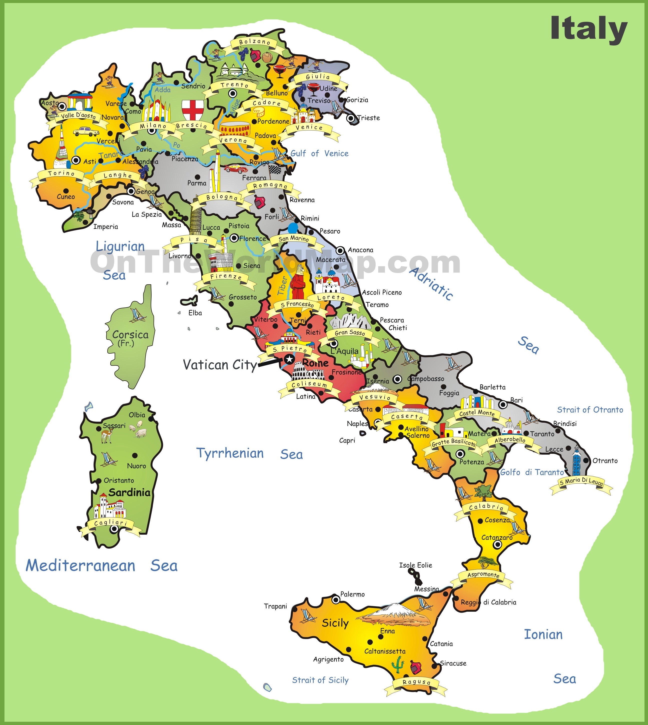 italy tourist map with cities