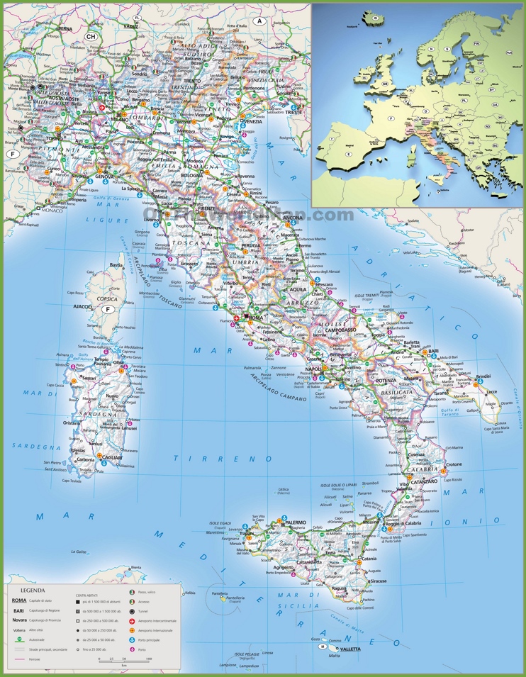 Grande mappa dettagliata dell'Italia
