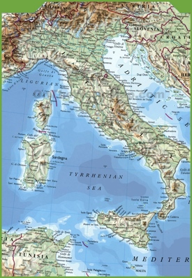 Grande mappa fisica dell'Italia