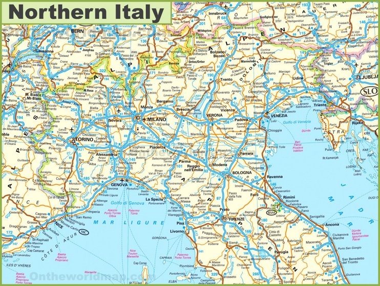 Mappa del Nord Italia