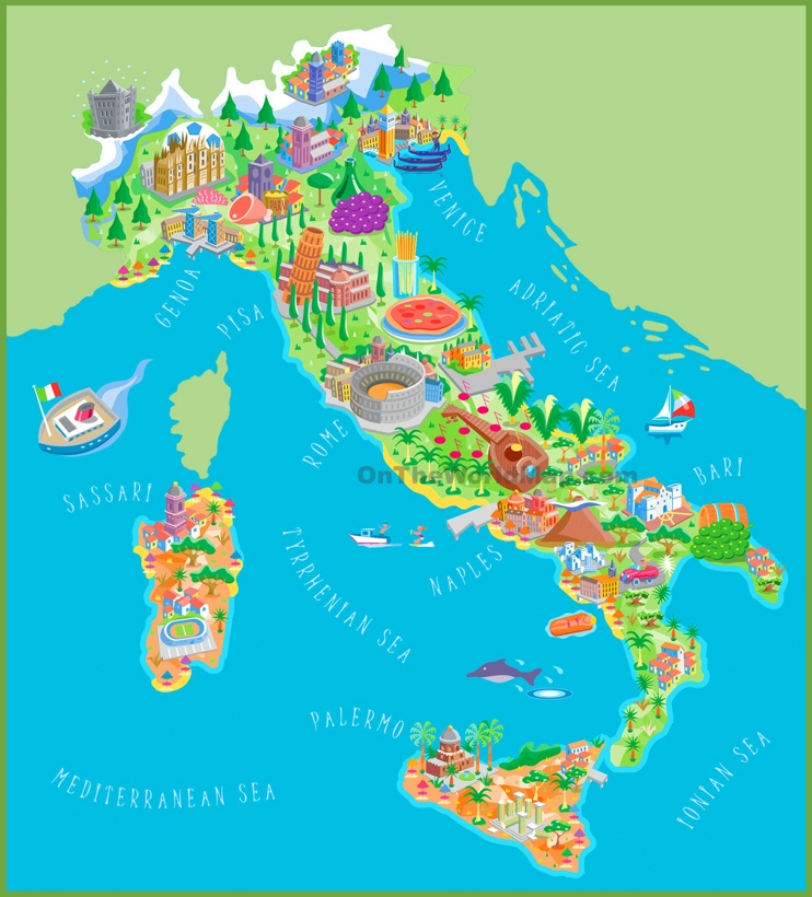 Mappa di viaggio pittorica dell'Italia