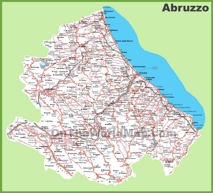 Large detailed map of Abruzzo with cities and towns
