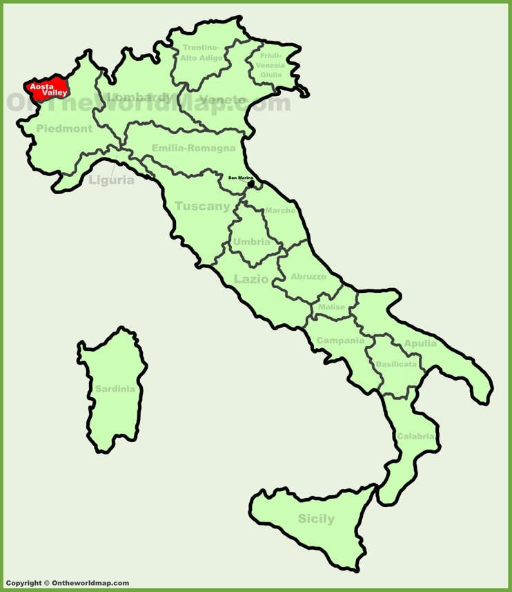 Aosta Valley location on the Italy map