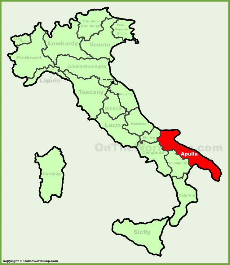 Apulia location on the Italy map